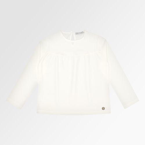 Blusa Infantil Feminina Manga Longa Cotton com Recortes - OFF WHITE