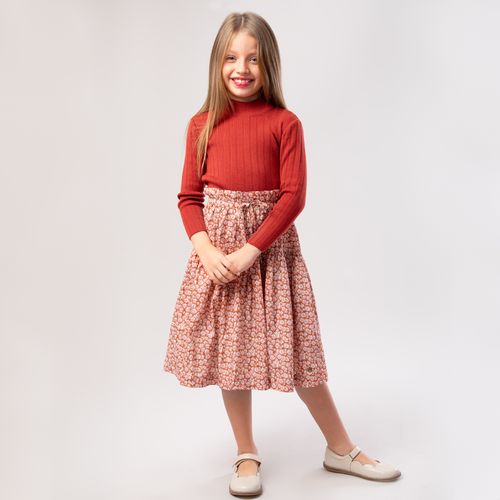 Saia Infantil Feminina Midi Liberty Fabrics Tana Lawn Fio 60 - LARANJA