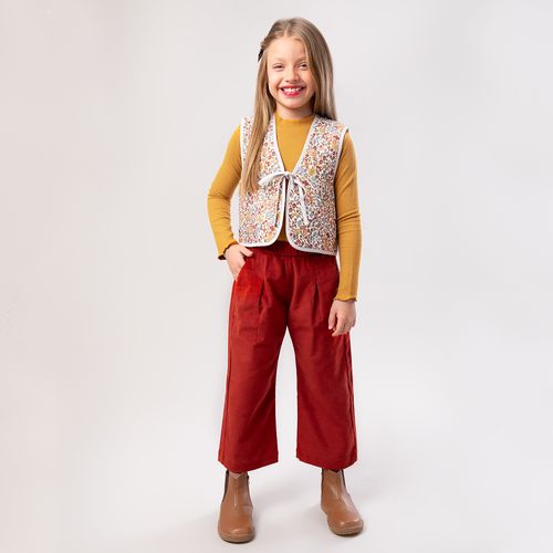 Colete Infantil Feminino Fustão Matelado Estampa Flowers - OFF WHITE