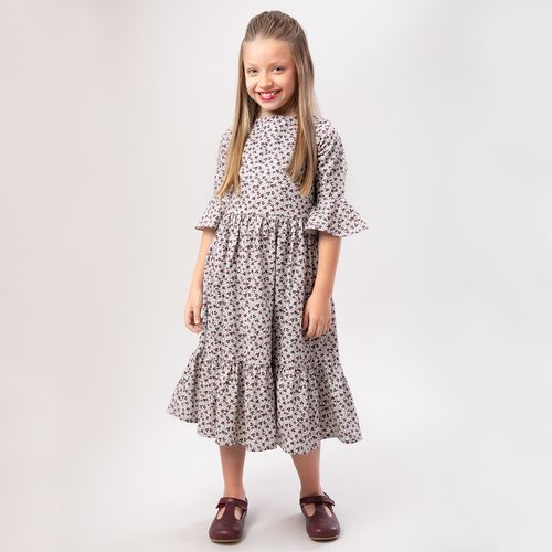 Vestido Infantil Feminino Fustão Estampa Majestic Midi - OFF WHITE
