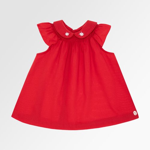 Vestido de Bebê Feminino Batinha Fio 60 Ponto Smock - VERMELHO