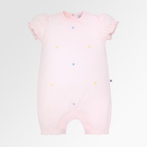Macacão de Bebê Feminino Curto Egípcio Gold Fio 50 Bordado de Flores - ROSA BEBE