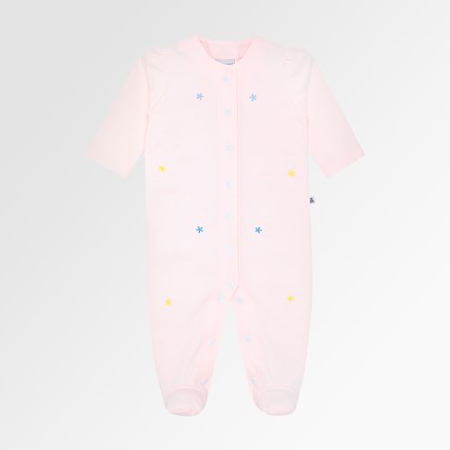 Macacão de Bebê Feminino Longo Egípcio Gold Fio 50 Bordado de Flores - ROSA