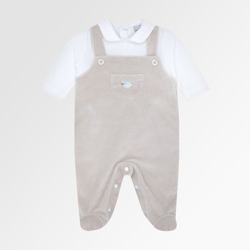 Macacão de Bebê Masculino Longo Plush com Jardineira Ovelha - CINZA