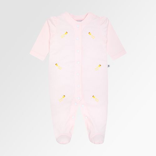 Macacão de Bebê Feminino Longo Egípcio Gold Fio 50 Bordado de Abelha - ROSA BEBE