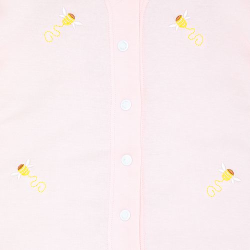 Macacão de Bebê Feminino Longo Egípcio Gold Fio 50 Bordado de Abelha - ROSA BEBE
