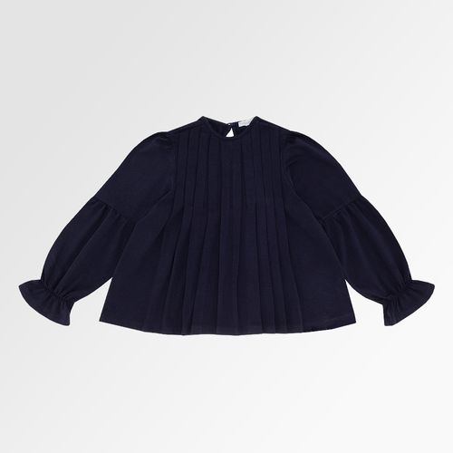Blusa Infantil Feminina Manga Longa com Pregas - AZUL MARINHO