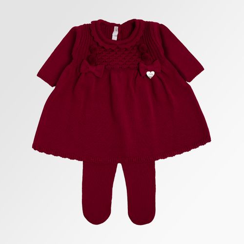 Saída de Maternidade Vestido de Bebê Feminino Tricot Pala Trabalhada - VERM RED NIGHT