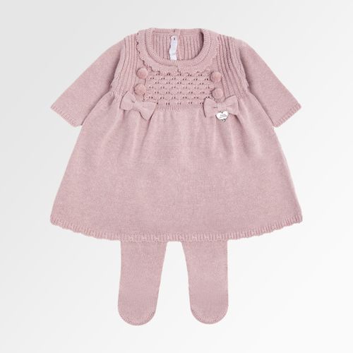 Saída de Maternidade Vestido de Bebê Feminino Tricot Pala Trabalhada - ROSE UNA
