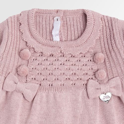Saída de Maternidade Vestido de Bebê Feminino Tricot Pala Trabalhada - ROSE UNA