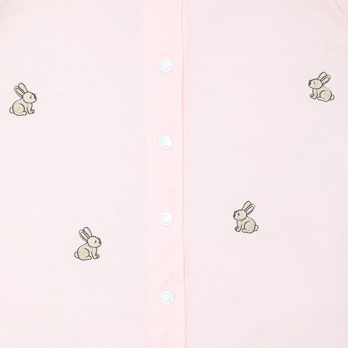 Macacão de Bebê Feminino Curto Egípcio Gold Fio 50 Bordado de Coelhos - ROSA BEBE