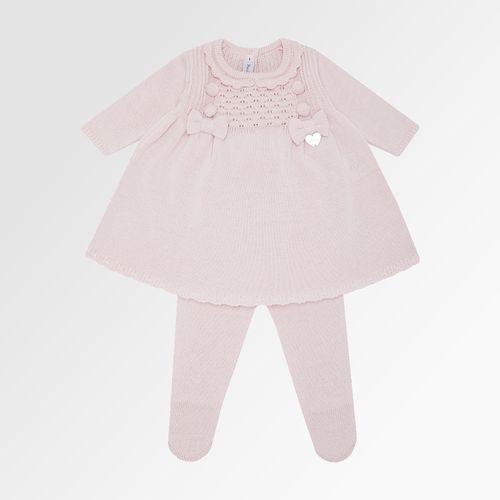 Saída de Maternidade Vestido de Bebê Feminino Tricot Pala Trabalhada - ROSA PASTEL
