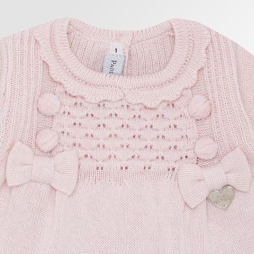 Saída de Maternidade Vestido de Bebê Feminino Tricot Pala Trabalhada - ROSA PASTEL