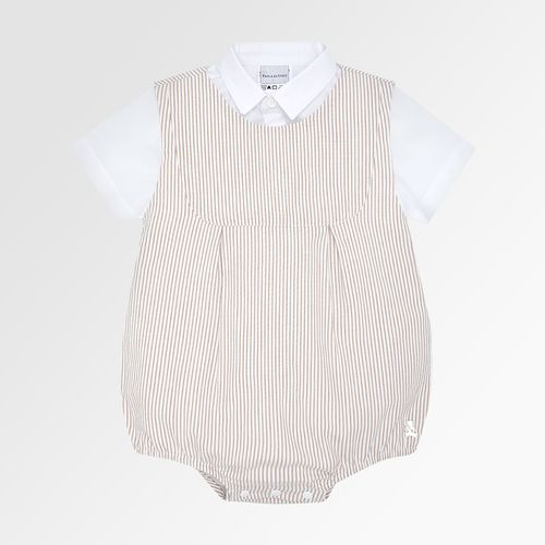 Conjunto de Bebê Masculino Listrado Anarruga com Camisa Body - BEGE
