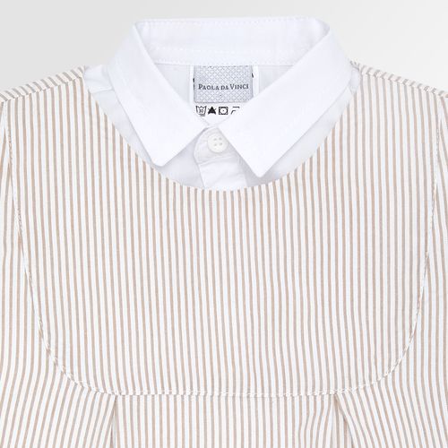 Conjunto de Bebê Masculino Listrado Anarruga com Camisa Body - BEGE