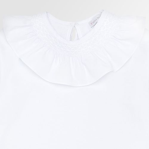 Blusa Infantil Feminina Manga Longa Cotton Gola Ponto Smock - BRANCO