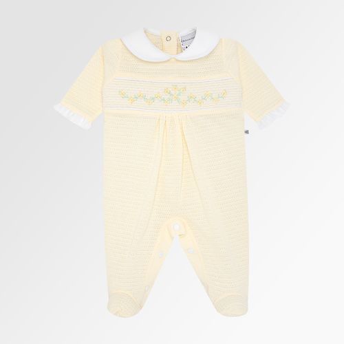 Macacão de Bebê Feminino Longo Tricot Jetty Ponto Smock - AMARELO