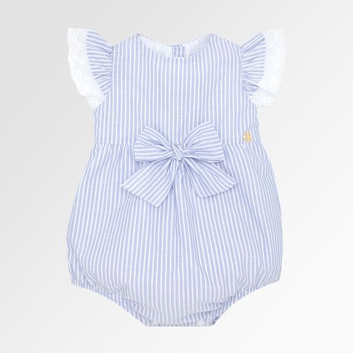 Romper de Bebê Feminino Listrado com Laço - AZUL