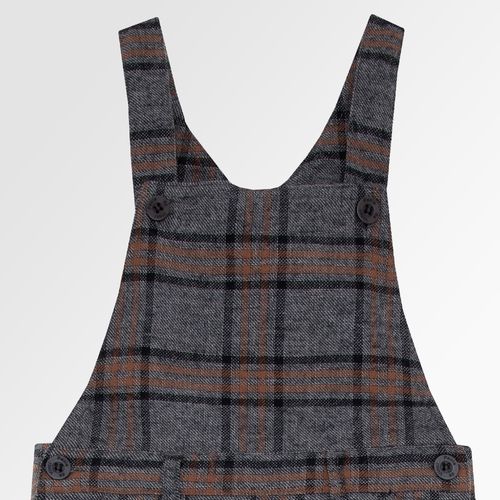 Jardineira Infantil Masculina Xadrez com Bolso - CINZA