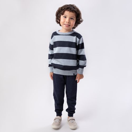 Conjunto de Bebê Masculino Tricot Blusa Listrada - D.JEANS/M AZ CLARO