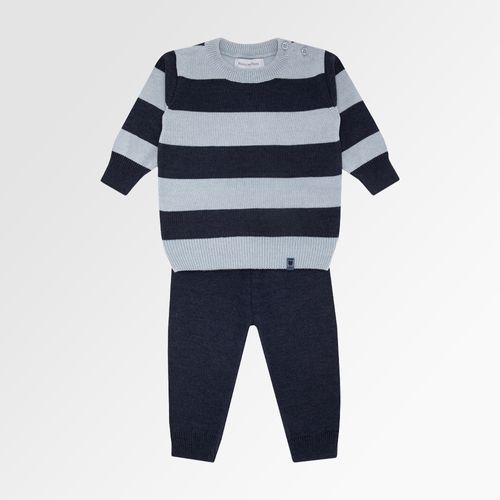 Conjunto de Bebê Masculino Tricot Blusa Listrada - D.JEANS/M AZ CLARO