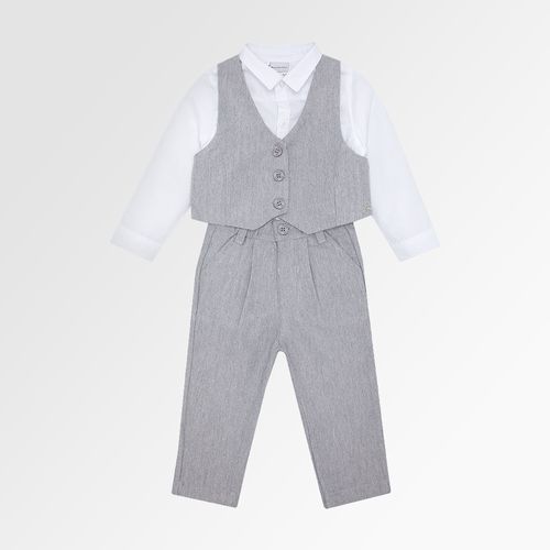 Conjunto de Bebê Masculino Alfaiataria com Camisa Body - CINZA
