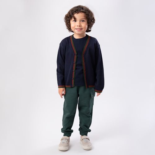 Cardigan de Bebê Masculino Tricot Listras Punho - AZUL PROFUNDO