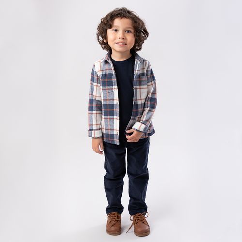 Casaco de Bebê Masculino Xadrez Dublin com Bolsos - AZUL MARINHO