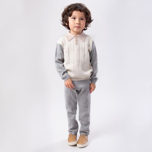 Conjunto de Bebê Masculino Tricot Blusa Polo - M GRIS/NINIVE