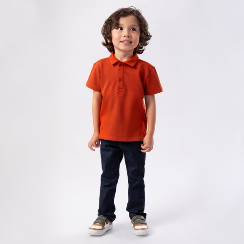 Camiseta Polo de Bebê Masculina Manga Curta Piquet - LARANJA