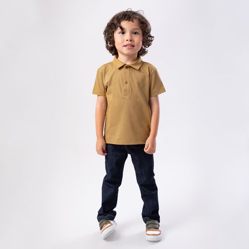 Camiseta Polo de Bebê Masculina Manga Curta Malha Pima - OCRE
