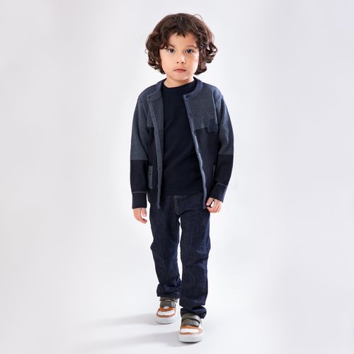 Cardigan Tricot de Bebê Masculino Gola Redonda Bicolor - AZM/AZ JEANS