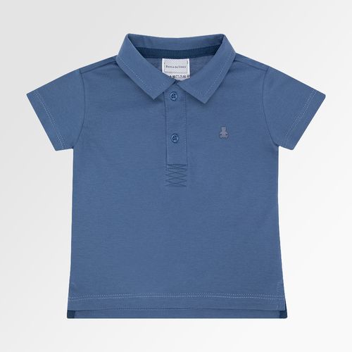 Camiseta Polo de Bebê Masculina Manga Curta Malha Pima - AZUL JEANS
