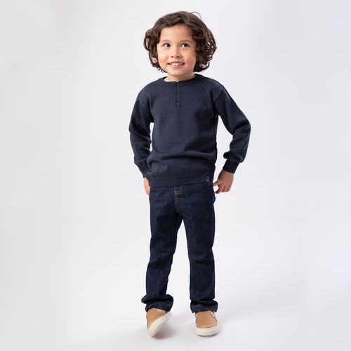 Blusa Tricot de Bebê Masculina Manga Longa Gola com Abertura - DARK JEANS
