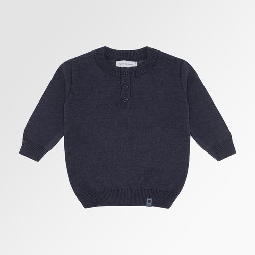 Blusa Tricot de Bebê Masculina Manga Longa Gola com Abertura - DARK JEANS