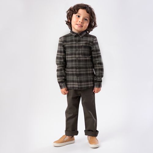 Camisa de Bebê Masculina Manga Longa Xadrez - VERDE