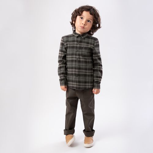 Calça de Bebê Masculina Sarja com Bolsos Sobrepostos - VERDE