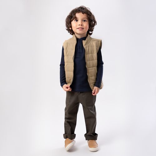 Colete de Bebê Masculino Matelassê com Bolso - BEGE