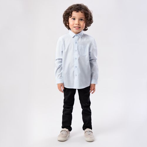 Camisa de Bebê Masculina Manga Longa Ravel Fio 60 com Bolso - AZUL BEBE