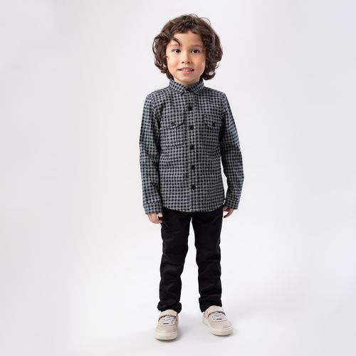 Camisa de Bebê Masculina Manga Longa Xadrez - PRETO