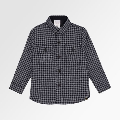 Camisa de Bebê Masculina Manga Longa Xadrez - PRETO
