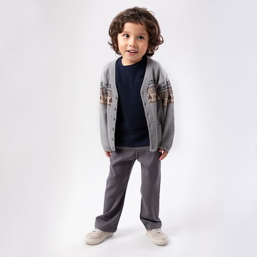 Cardigan de Bebê Masculino Tricot com Decote V Jacquard - CINZA M GRIS