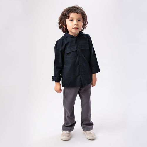 Camisa de Bebê Masculina Manga Longa Flanelada com Capuz - PRETO