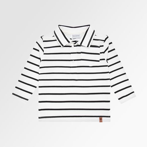 Camiseta Polo de Bebê Masculina Manga Longa Listrada com Bolso - OFF WHITE