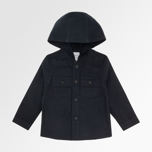 Camisa de Bebê Masculina Manga Longa Flanelada com Capuz - PRETO