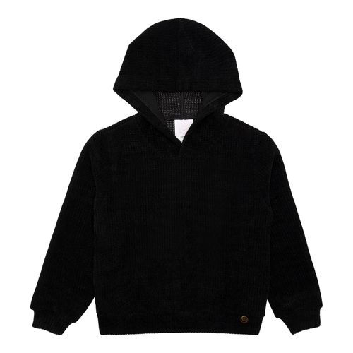 Blusa Infantil Feminina Manga Longa Chenille com Capuz - PRETO