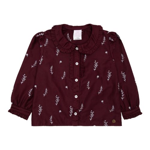 Bata Infantil Feminina Manga Longa Cotton Fio 60 Bordada - BORDO