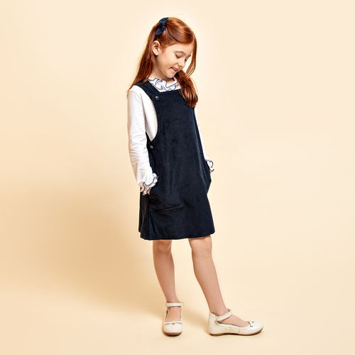 Jardineira Infantil Feminina Flanelada Veludo - AZUL MARINHO