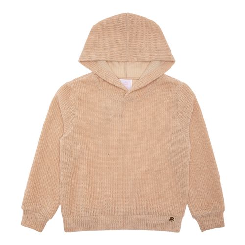 Blusa Infantil Feminina Manga Longa Chenille com Capuz - BEGE