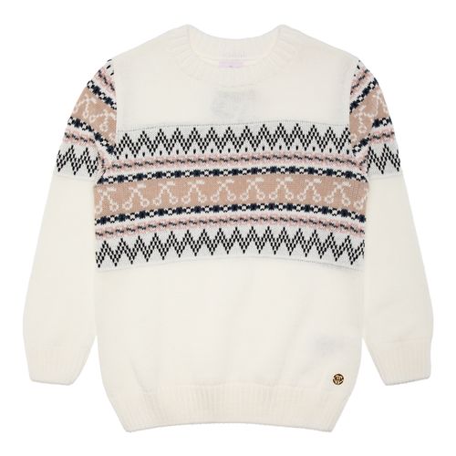 Blusa Tricot Infantil Feminina Manga Longa Jacquard - OFF WHITE